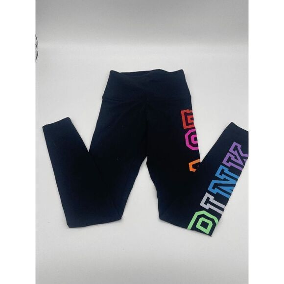 PINK Victoria’s Secret Leggings Neon Logo on Side Sz XS Black - Picture 4 of 7